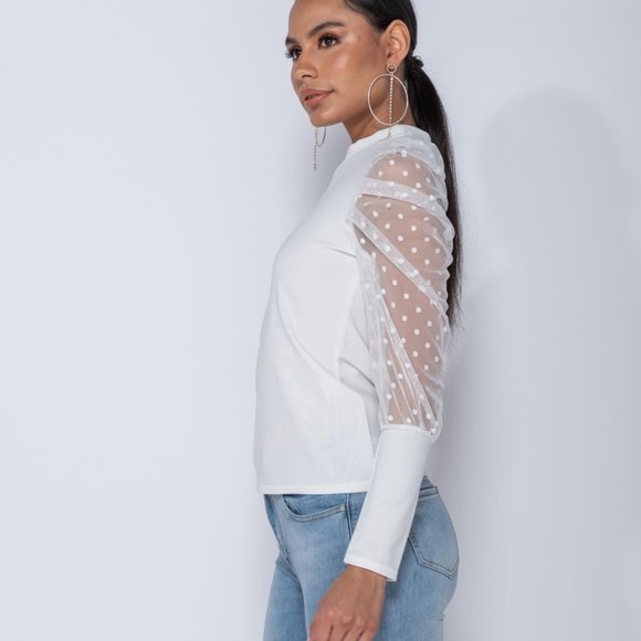 Cassie Blush Pink Polka Dot Mesh Sleeve Blouse Top - Picture 10 of 11